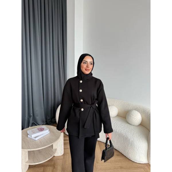 Gold Düğmeli 3 İplik Takım - Siyah