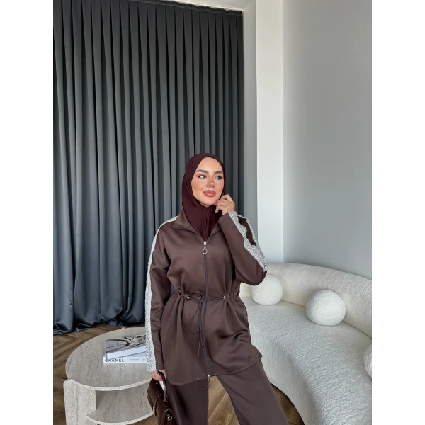 Gollan Fermuarlı Scuba Takım - Acı Kahve