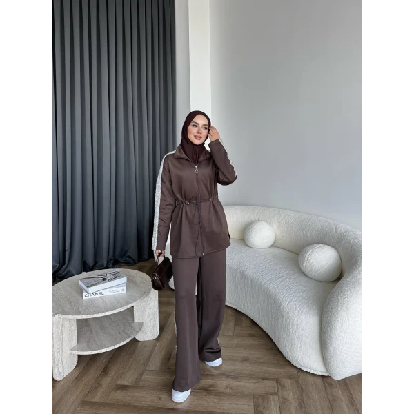 Gollan Fermuarlı Scuba Takım - Acı Kahve