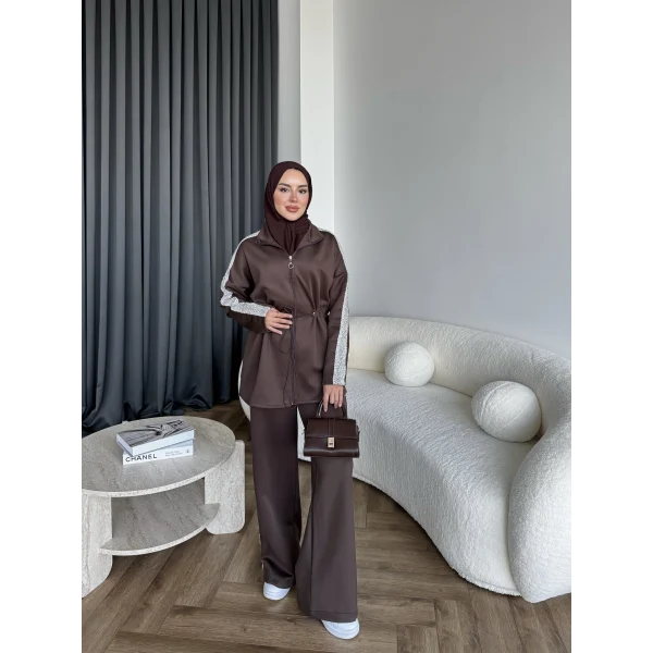 Gollan Fermuarlı Scuba Takım - Acı Kahve