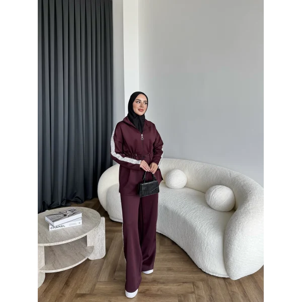 Gollan Fermuarlı Scuba Takım - Bordo