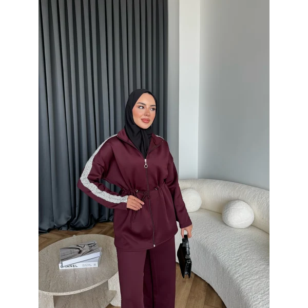 Gollan Fermuarlı Scuba Takım - Bordo