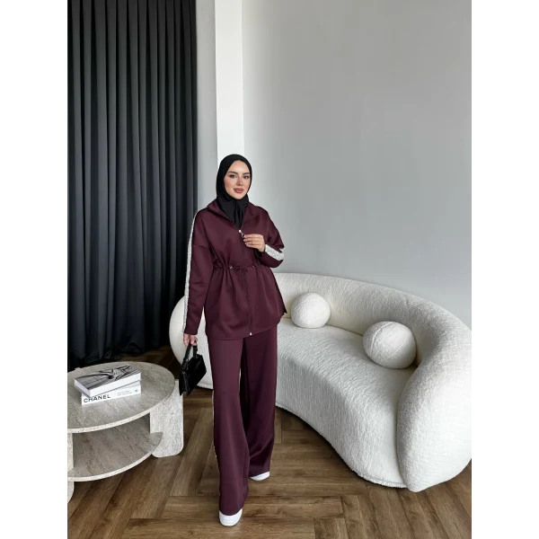 Gollan Fermuarlı Scuba Takım - Bordo