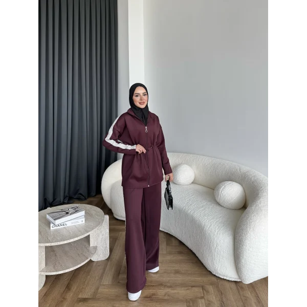 Gollan Fermuarlı Scuba Takım - Bordo