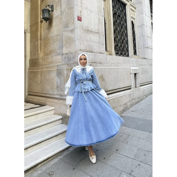 Gülin Kürk Detay Etekli Kot Takım