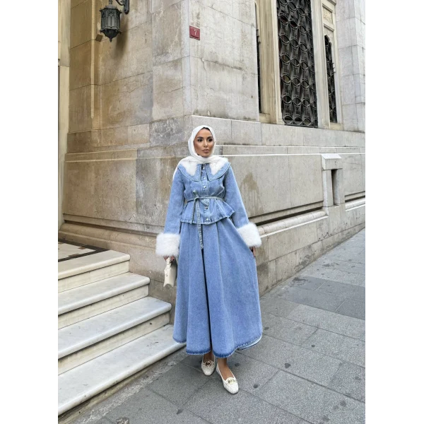 Gülin Kürk Detay Etekli Kot Takım