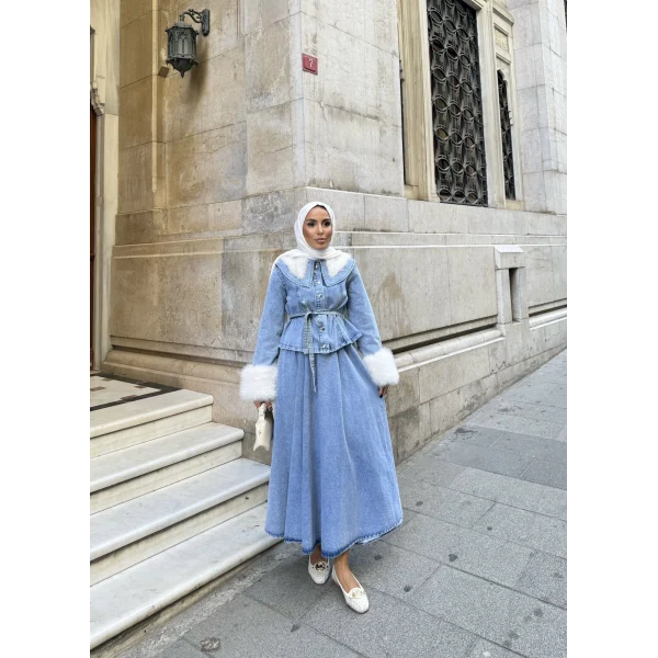 Gülin Kürk Detay Etekli Kot Takım