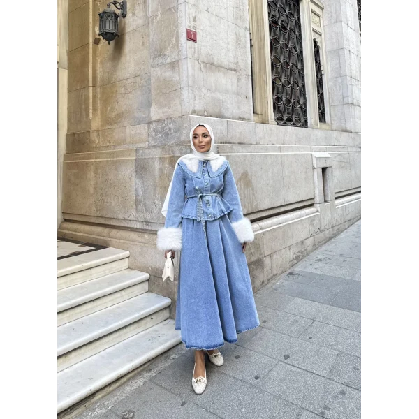 Gülin Kürk Detay Etekli Kot Takım