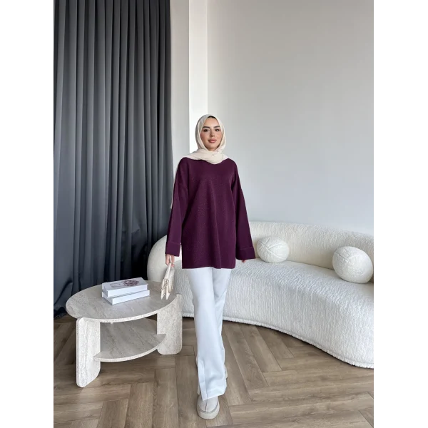 Gülsy Kol Detay Simli Triko Kazak - Bordo