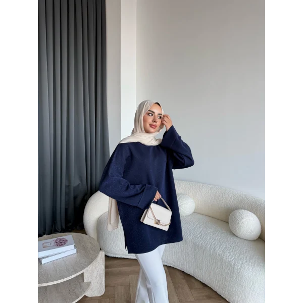 Gülsy Kol Detay Simli Triko Kazak - Lacivert