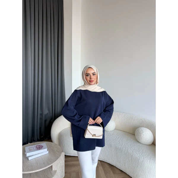 Gülsy Kol Detay Simli Triko Kazak - Lacivert
