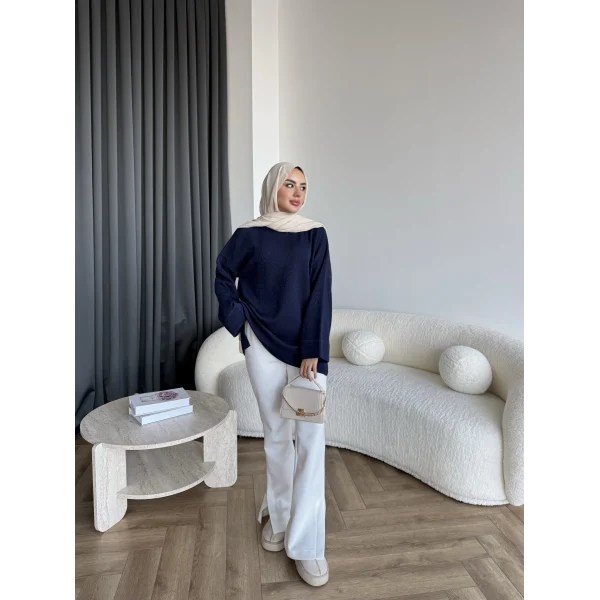 Gülsy Kol Detay Simli Triko Kazak - Lacivert