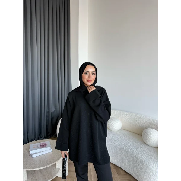 Gülsy Kol Detay Simli Triko Kazak - Siyah