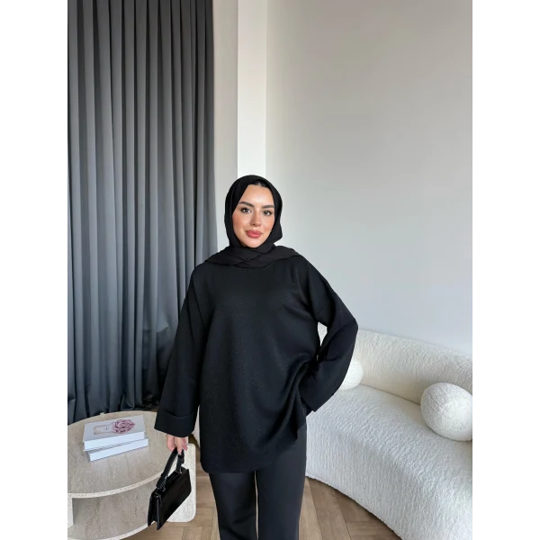 Gülsy Kol Detay Simli Triko Kazak - Siyah