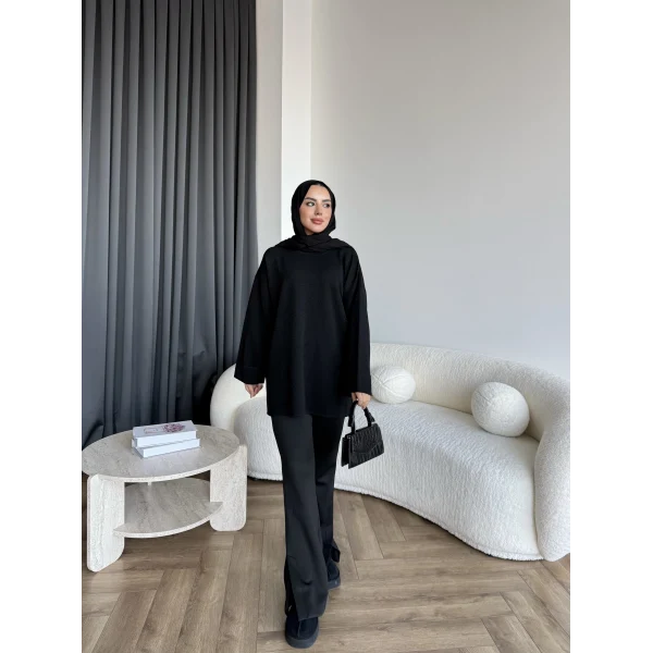 Gülsy Kol Detay Simli Triko Kazak - Siyah