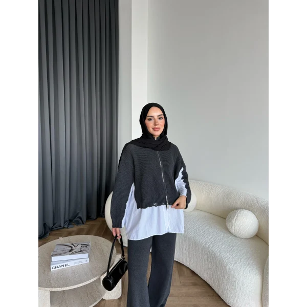 Hanne Gömlek Detaylı Takım - Antrasit
