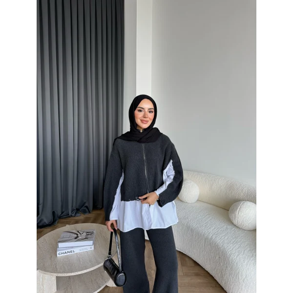 Hanne Gömlek Detaylı Takım - Antrasit