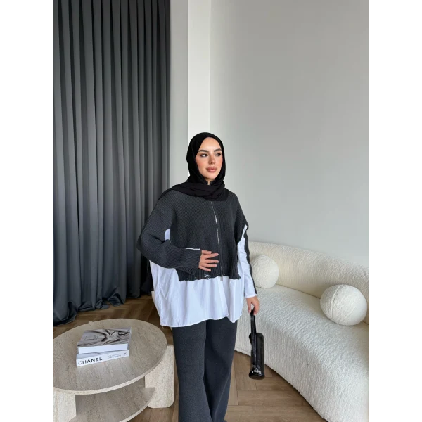 Hanne Gömlek Detaylı Takım - Antrasit