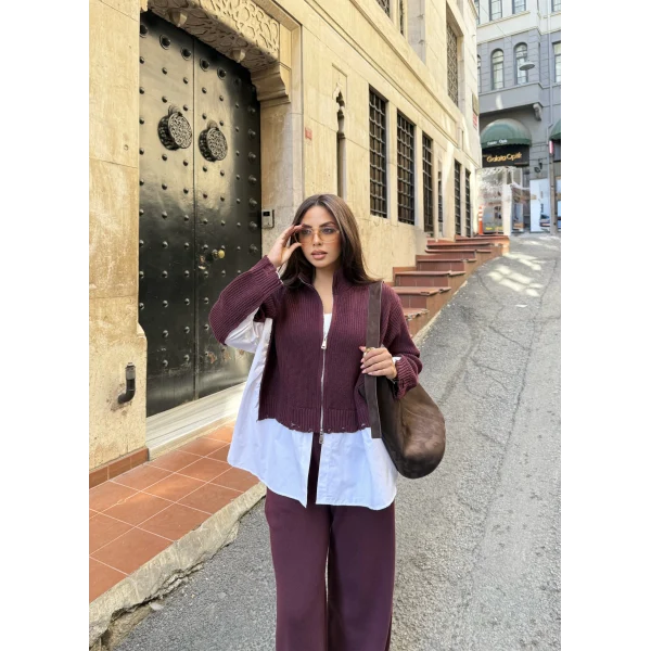 Hanne Gömlek Detaylı Takım - Bordo