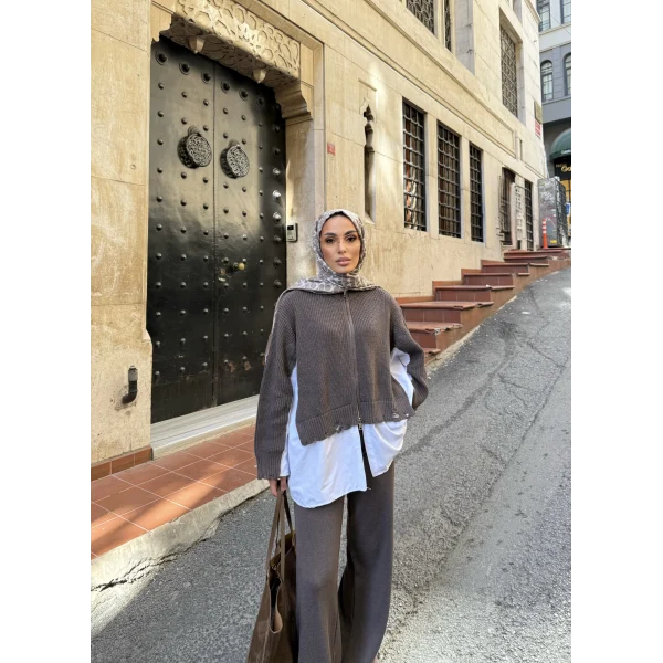 Hanne Gömlek Detaylı Takım - Vizon