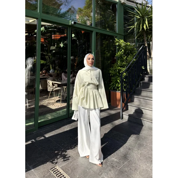 Helino Kuşaklı Gömlek - Fıstık Yeşili