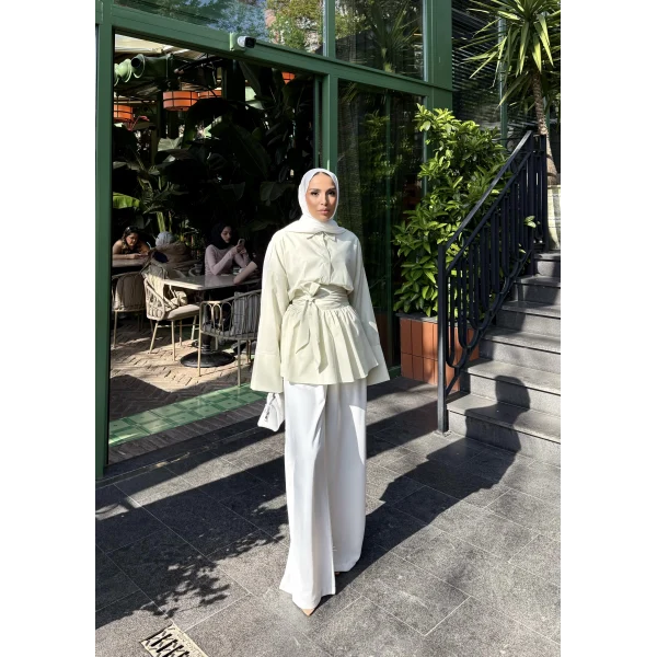 Helino Kuşaklı Gömlek - Fıstık Yeşili