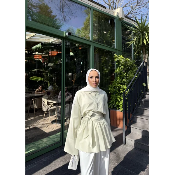 Helino Kuşaklı Gömlek - Fıstık Yeşili