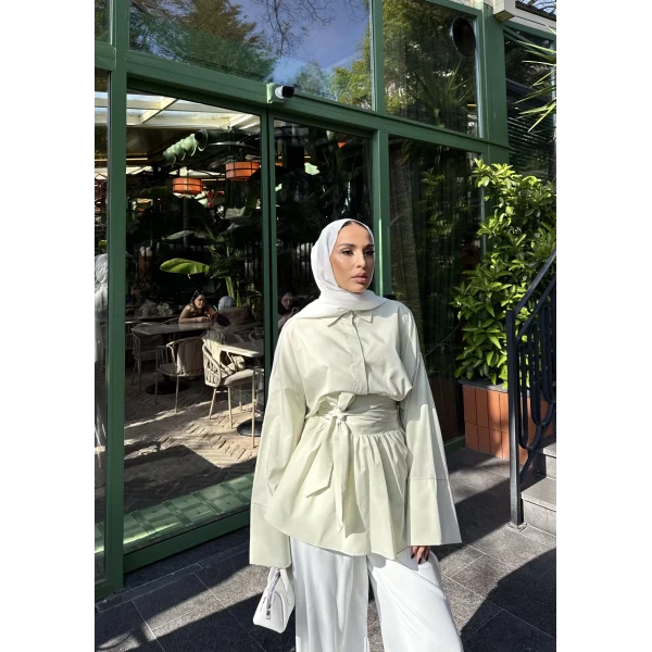 Helino Kuşaklı Gömlek - Fıstık Yeşili