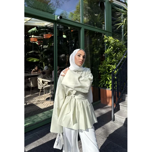 Helino Kuşaklı Gömlek - Fıstık Yeşili