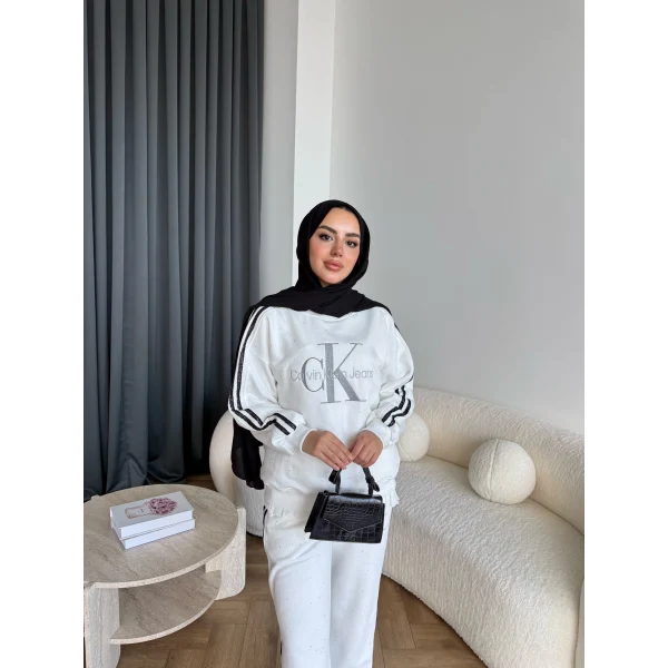 Hps-Muadil Simli Eşofman Takım - Beyaz