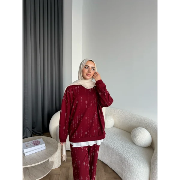 Hps-Muadil Taşlı Eşofman Takım - Bordo