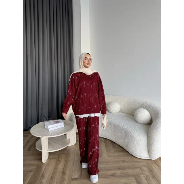 Hps-Muadil Taşlı Eşofman Takım - Bordo