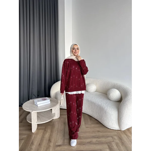 Hps-Muadil Taşlı Eşofman Takım - Bordo