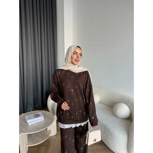 Hps-Muadil Taşlı Eşofman Takım - Kahve