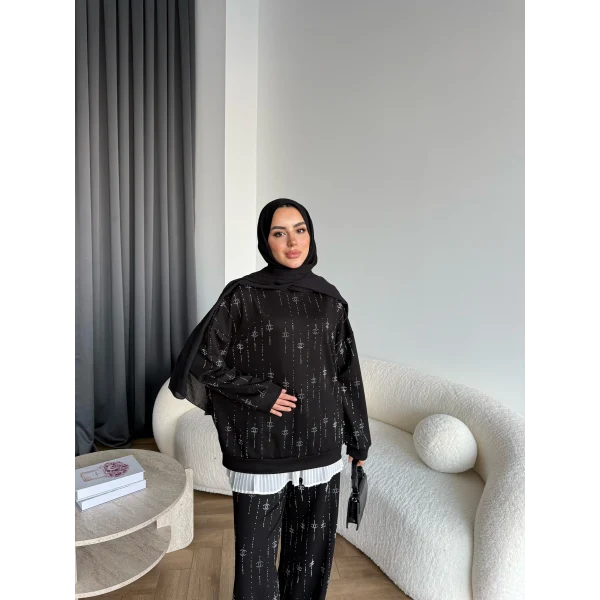 Hps-Muadil Taşlı Eşofman Takım - Siyah