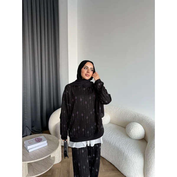 Hps-Muadil Taşlı Eşofman Takım - Siyah