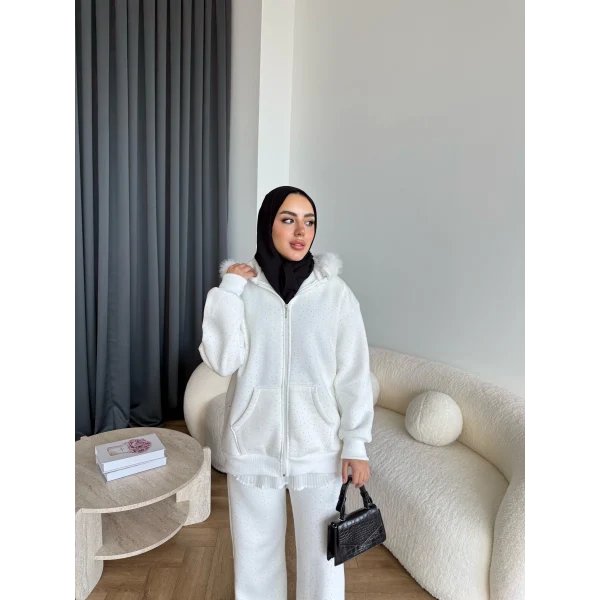 Hps-Taşlı Kürk Detay Takım - Beyaz