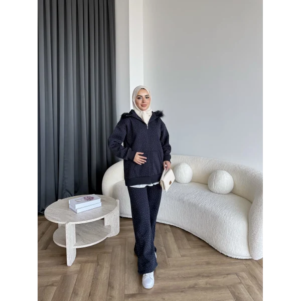 Hps-Taşlı Kürk Detay Takım - Lacivert