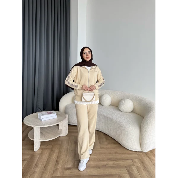 Hps-Yan Şeritli Muadil Takım - Bej