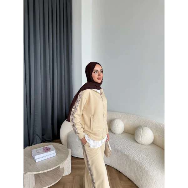 Hps-Yan Şeritli Muadil Takım - Bej