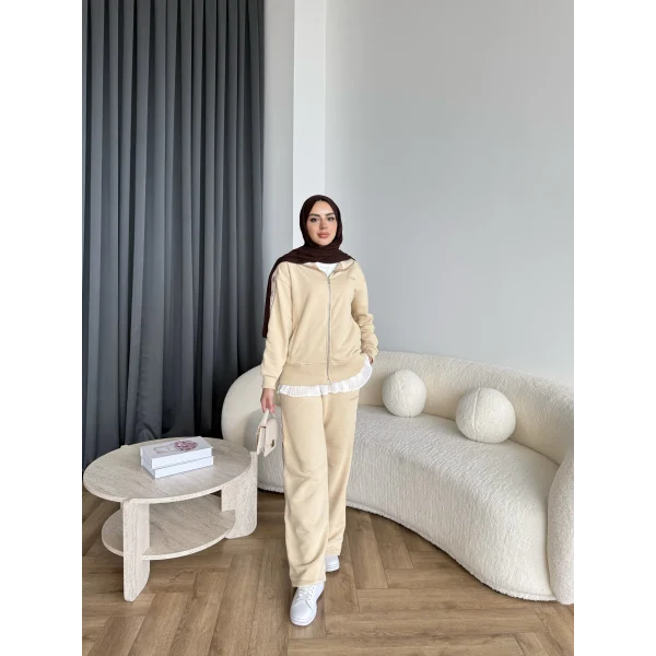 Hps-Yan Şeritli Muadil Takım - Bej