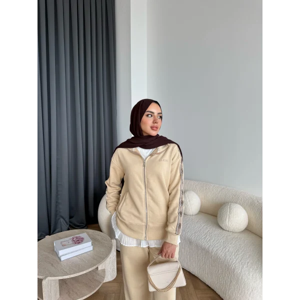 Hps-Yan Şeritli Muadil Takım - Bej