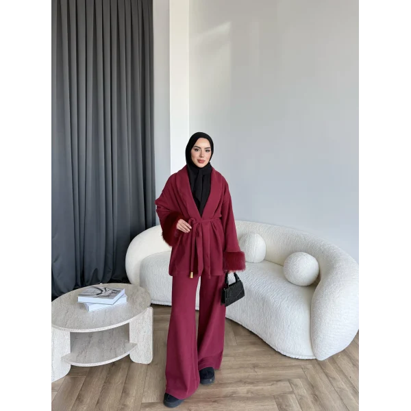 Hümas Kürk Detaylı Takım - Bordo ÖN SİPARİŞ