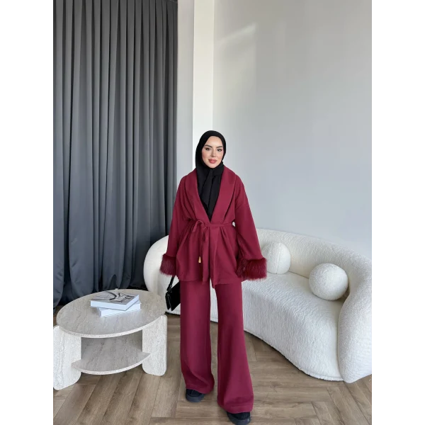 Hümas Kürk Detaylı Takım - Bordo ÖN SİPARİŞ