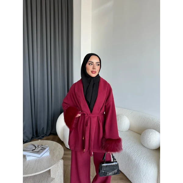 Hümas Kürk Detaylı Takım - Bordo ÖN SİPARİŞ