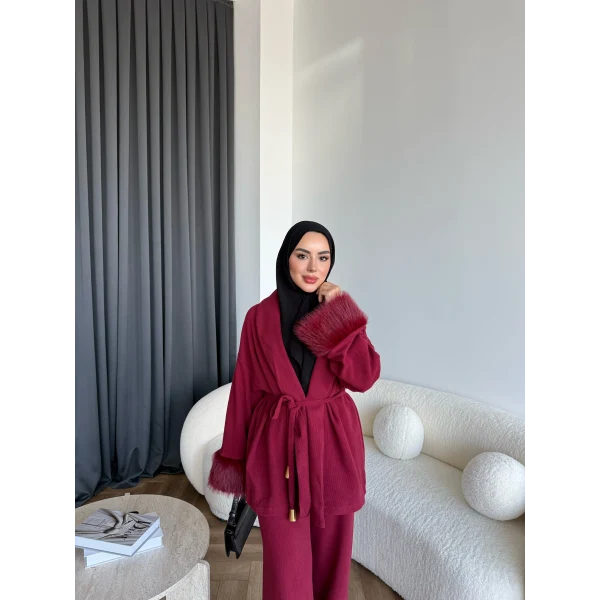 Hümas Kürk Detaylı Takım - Bordo ÖN SİPARİŞ