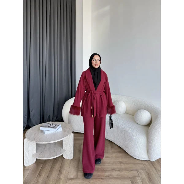 Hümas Kürk Detaylı Takım - Bordo ÖN SİPARİŞ