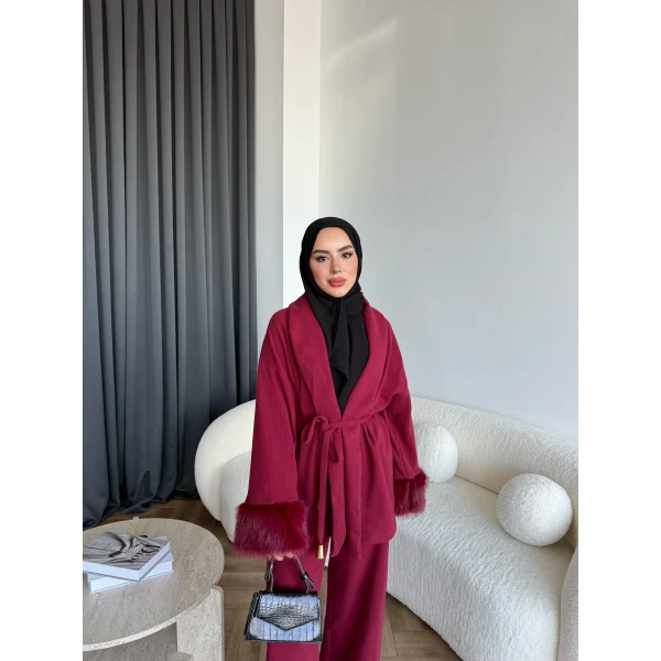 Hümas Kürk Detaylı Takım - Bordo ÖN SİPARİŞ