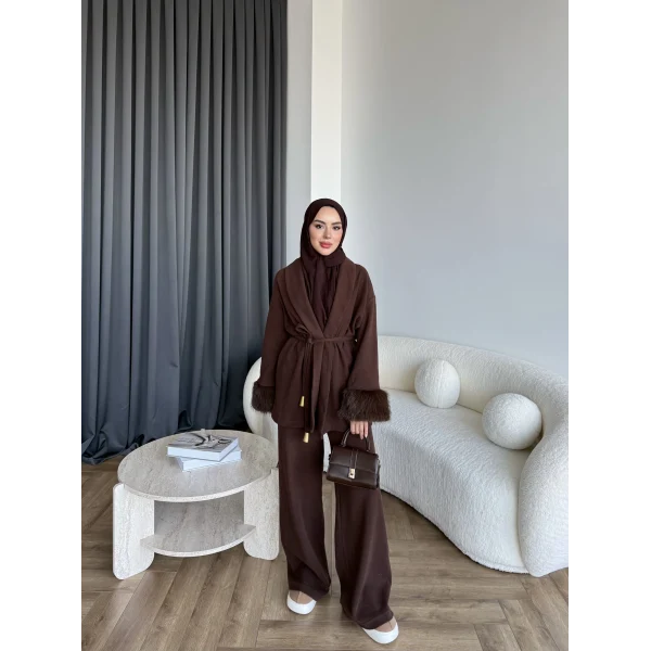 Hümas Kürk Detaylı Takım - Kahve ÖN SİPARİŞ