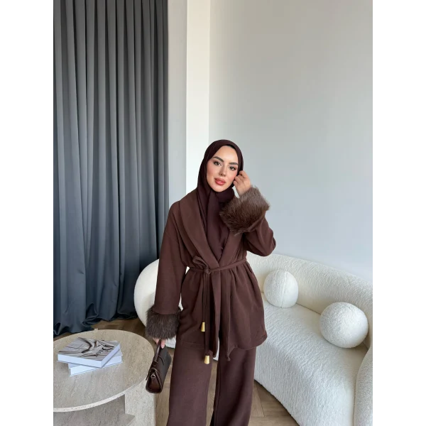 Hümas Kürk Detaylı Takım - Kahve ÖN SİPARİŞ